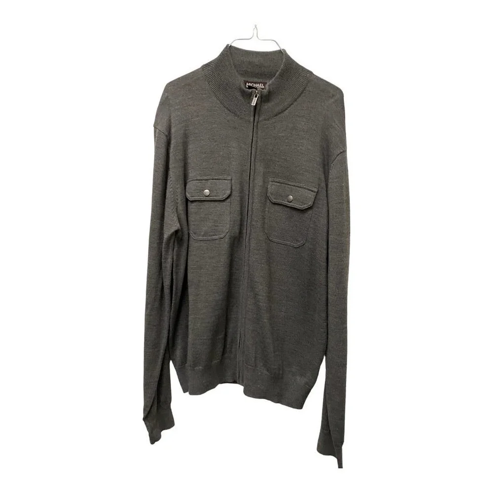 Michael Michael Kors Zip Up Sweater LARGE Mens Gray Knit Casual Winter Wear